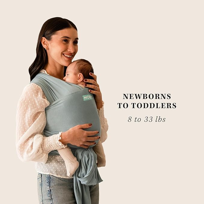 Moby Baby Wrap Carrier Evolution for Newborns to Toddlers (8-33lbs), Infant Sling Carrier, Lightweight & Hands Free Design, Adjustable for All Body Types, Baby Registry Gift (Sea Glass)