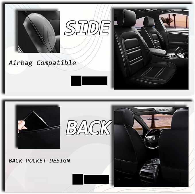 Seat Covers for kia Sorento 2003-2025 | 5-Seats Leather Seat Covers, Easy to Install Automotive Seat Covers Full Set (Full Set, Black)
