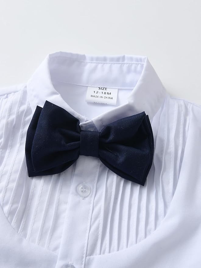 Boarnseorl Baby Boys Pants Sets,Toddler Gentleman Outfits, Infant Long Sleeve Shirt + Pants + Bow Tie + Suspenders