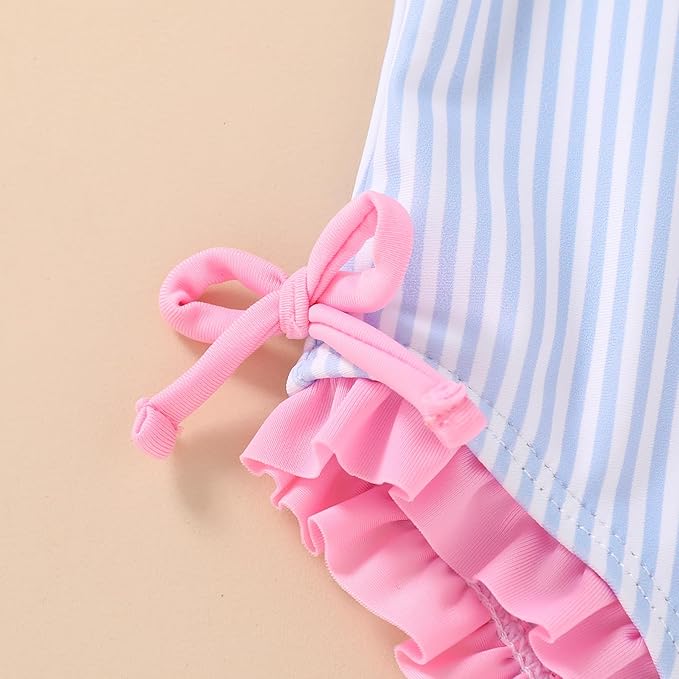 YOUNGER TREE Toddler Swimsuit Girl Cute Stripe One-Piece Ruffle Swimwear Baby Girl Bathing Suits with Bow