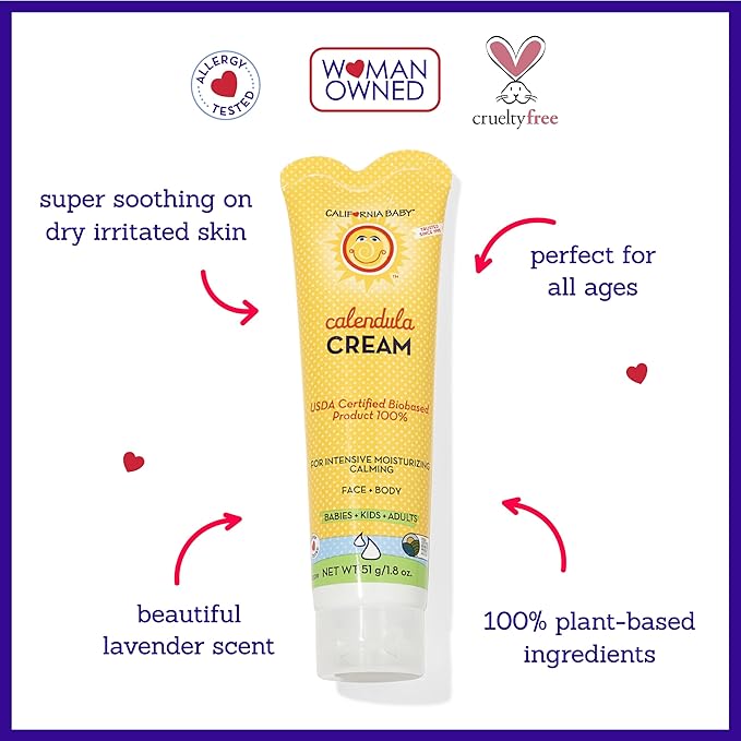 California Baby Calendula Cream | Soothing Baby Cream | Allergy Friendly | Plant-based | Soothes and Moisturizes Irritated, Dry Skin On Face and Body | 1.8 oz