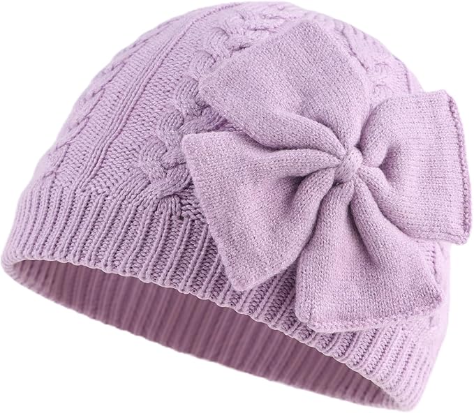 JANGANNSA Winter Warm Knitted Baby Hat for Girls Cotton Lined Infant Toddler Hat Autumn Cute Bow Classic Girls Beanie 0-6Y