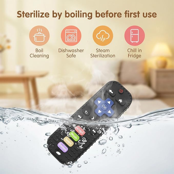 Baby Teething Toys, Remote Control Sensory Teether, Silicone Chew Toy for Teething Relief, BPA-Free Baby Remote Gift for Infants 3-6, 6-12 Months (Black)