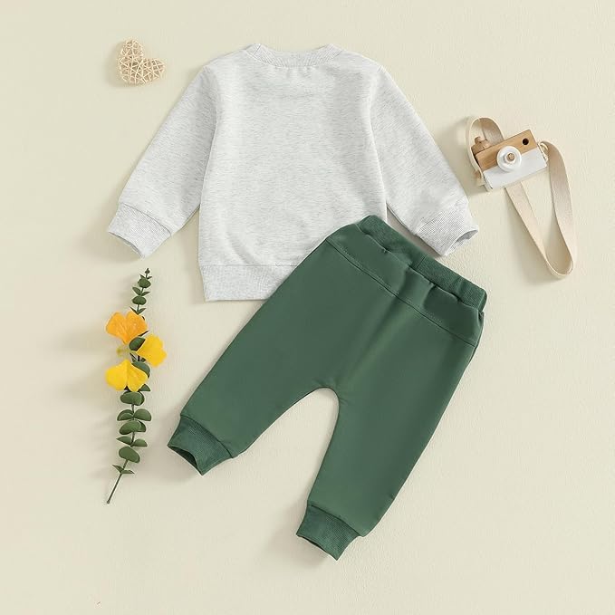 Nyapruwe Toddler Baby Boy Fall Outfit Funny Print Long Sleeve Sweatshirt Joggers Pants Set Kids Warm Winter Clothes