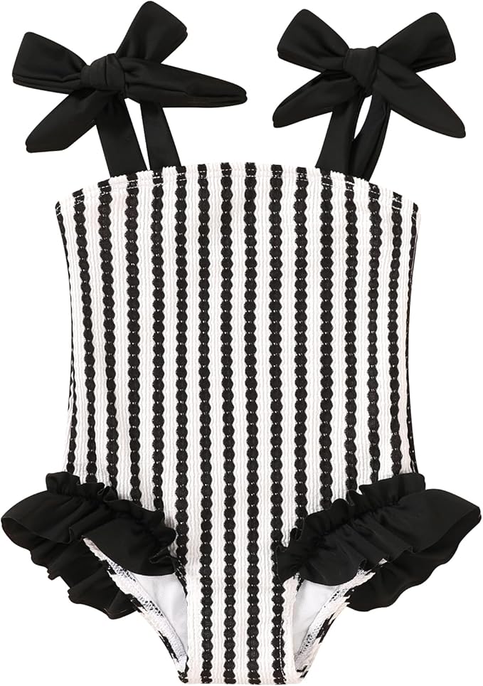 Happy Town Toddler Swimsuit Girl Solid Color Stripe One-Piece Baby Bathing Suits