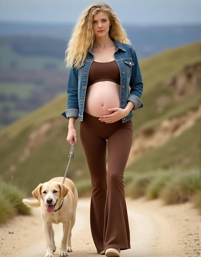 Fotociti Maternity Flare Leggings with Pockets, Women’s Soft Pregnancy Pants Over The Belly For Yoga Workout Active