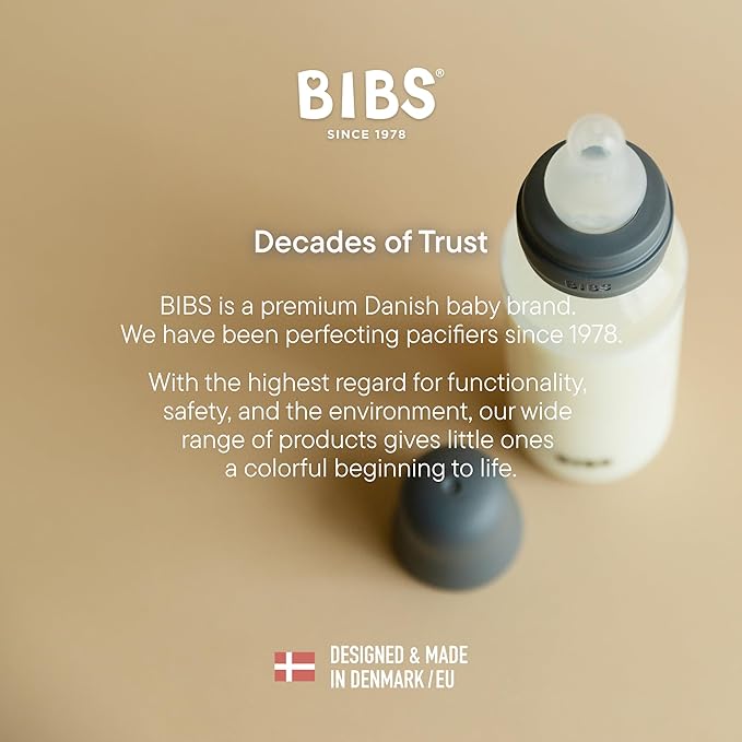 BIBS Baby Bottle 9 oz / 270 ml Silicone Nipple - Anti-Colic, BPA-Free, Round Nipple, Medium Flow, Lightweight & Easy to Clean, Suitable for Newborns 0+ Years - Ivory