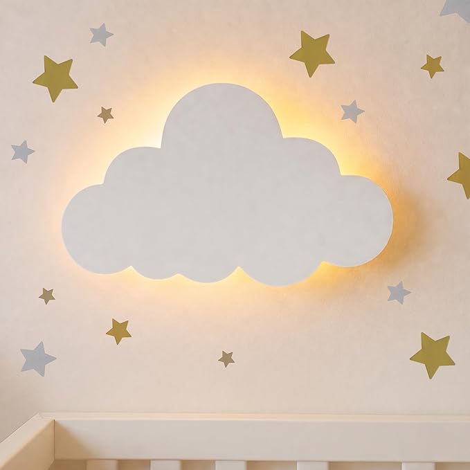 KALEOLI Cloud Night Light for Nursery - Dimmable & Rechargeable Kids Wall Lamp for Bedtime Routines - Crib & Baby Room Decor Nigth Light - 68Pcs Star Wall Decals Included