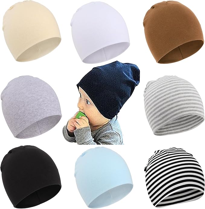 DRESHOW BQUBO 8 Pack Unisex Baby Beanie Hat Infant Toddler Kid Hats Baby Soft Cute Knit Cap Nursery Beanie