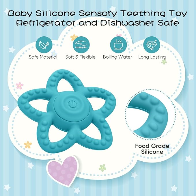 Vibrating Sensory Chew Toy, Teether Teething Toys for Baby 6-18 Months, Sensory Toys for Kids with Autism&Toddler Travel Essential - 3X Vibration Settings, Gifts for Boys Girls