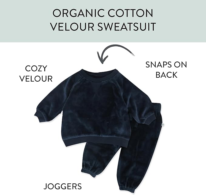 HonestBaby Baby 2-Piece Cozy Velour 100% Organic Cotton Sweatshirt and Jogger Sweatpants Set