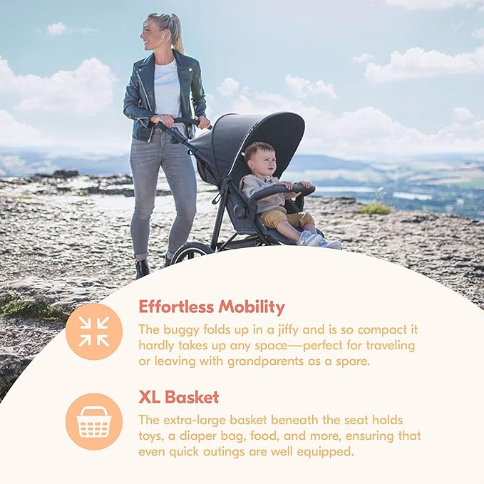 hauck 3-Wheel All Terrain Stroller with Raincover, XL Pneumatic Air Wheels, Mesh Window, and Height-Adjustable Handle, UPF 50+ - from Birth up to 48.5lbs