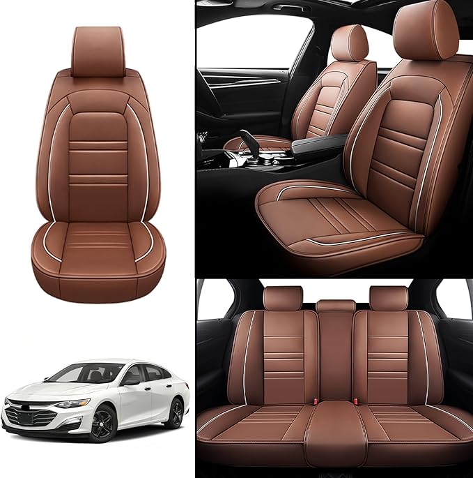 Seat Covers for Malibu 2004-2025 | 5-Seats Leather Seat Covers, Easy to Install Automotive Seat Covers Full Set (Full Set, Coffee)