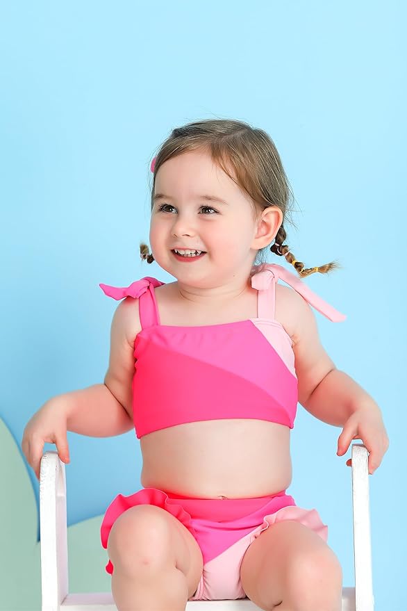 YOUNGER TREE Toddler Girls Two Pieces Swimsuit Color Block Stripe Swimwear Summer Beach Bathing Suit 18M-5T