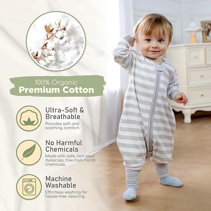 Mama Cheetah Toddler Sleep Sack with Feet, Long Sleeve 1.0 TOG Organic Cotton Baby Sleeping Bag with Legs, Wearable Blanket for Walkers with 2-Way Zipper, Toddler Blanket for Girls and Boys 2T, 2-Pack
