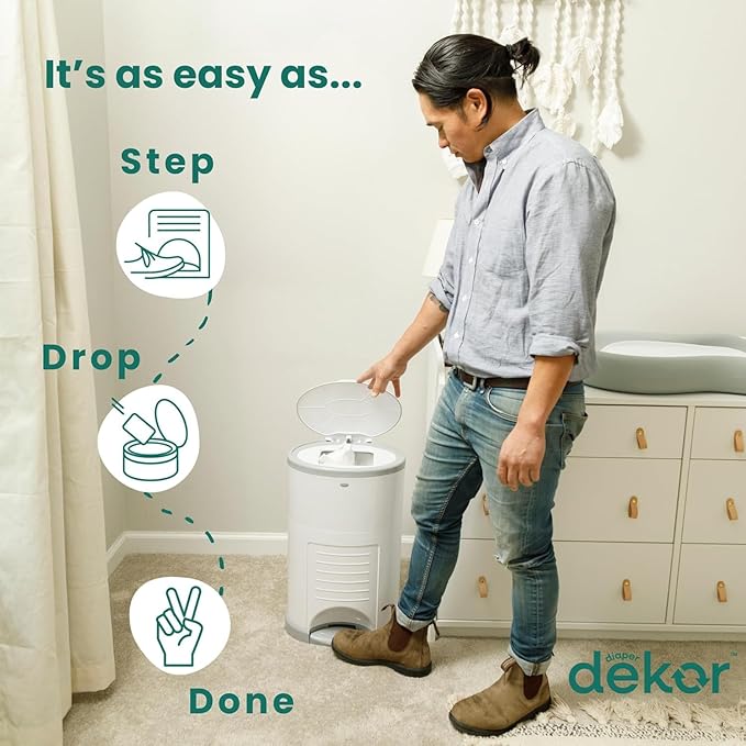 Diaper Dekor Classic Hands-Free Diaper Pail Gift Set | Just Step–Drop–Done | Doesn’t Absorb Odors | Includes 1yr of Refills | Quick Bag Change | 70% Recycled Materials | EKO White