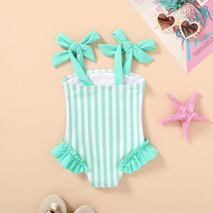 Happy Town Toddler Swimsuit Girl Solid Color Stripe One-Piece Baby Bathing Suits