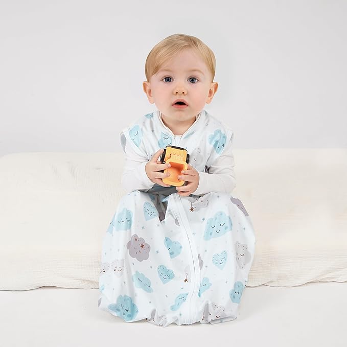 3 Pack Baby Sleep Sack 12-18 Months 100% Rayon Cotton Baby Sleeping Bag 2-Way Zipper Toddler Wearable Blankets Comfy Stretchy Lightweight TOG 0.3 （Purple&Clouds&Starry Sky）