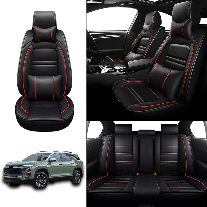 Car Seat Covers for Equinox 2005-2025 | 5-Seats Seat Covers, Waterproof Seat Protectors, Automotive Seat Covers (Full Set with Pillow,Black&Red Line)