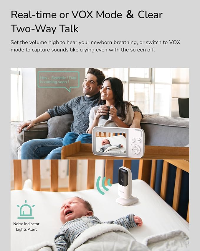 Dr.Care NeoView Video Baby Monitor -3.5” Screen, 2-Way Audio, Video Loop Recording, Night Vision, Real-Time/VOX Monitoring, Temperature Sensor, Lullabies, No Wi-Fi