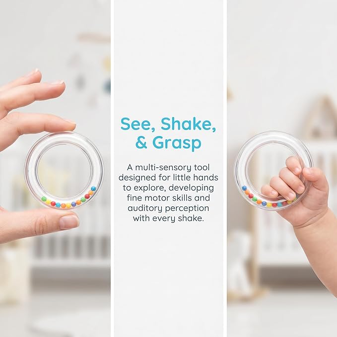 6Pcs Transparent Baby Rattles - Portable Baby Toy Rings with Visible Rolling Beads, Plastic Hand Bell Shaker,Easy-Grasp for Sensory Play Newborn Toddler (3.14 * 3.14 * 0.62in)