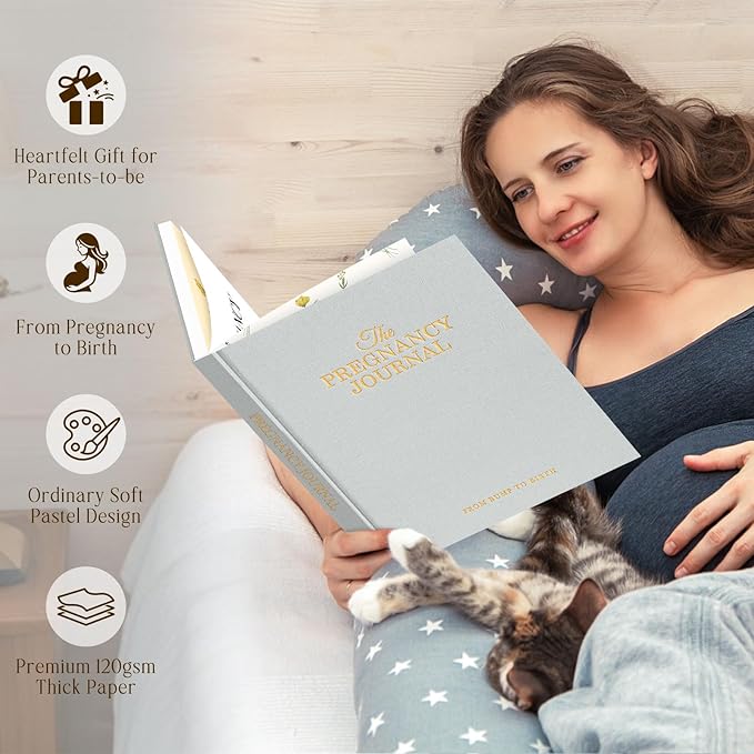Lanpn My Pregnancy Journal Memory Book for First Time Mom, 156 Page Pregnant Announcement Must Have Planner Scrapbook, Pregnancy Tracking Diary Mom to Be Keepsake Gift for Expecting New Parent Grey