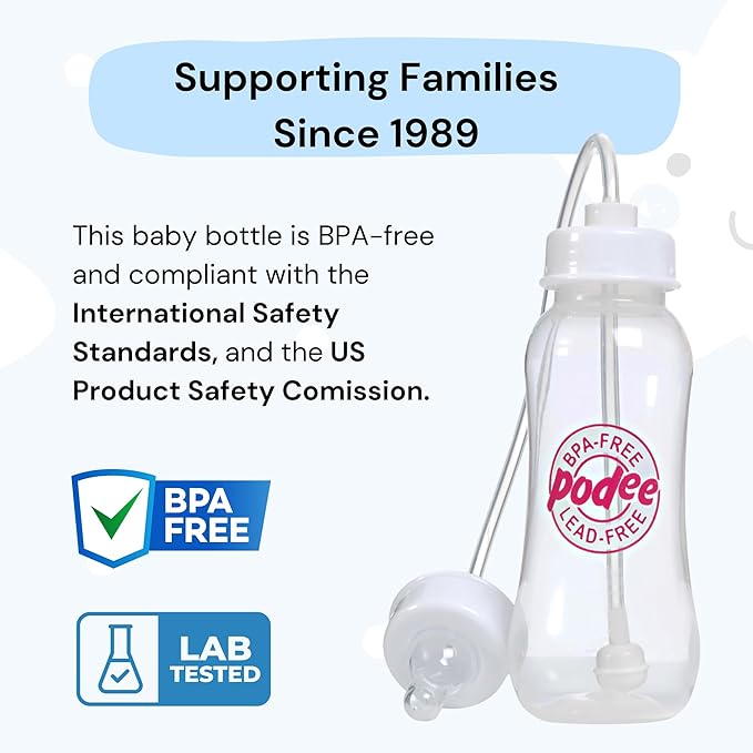 Hands-Free Baby Bottle - Anti-Colic Nursing System 9 oz Baby Bottle with Fast Flow Nipple/Teat 3m+ Infant with Tube Straw Feeding System for Toddler (2 Bottles - Pink)
