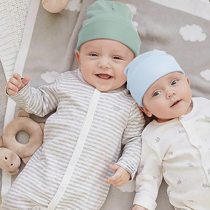 DRESHOW BQUBO 6 Pack Baby Newborn Hats Set for Unisex Infant Newborn Toddler Soft Beanie Hat for Boys Girls 0-24 Months