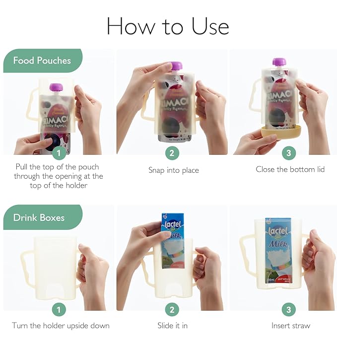 Momcozy Baby Pouch Holder No Squeeze, Baby Food & Juice Box Holder, Mess-Free, Easy Grip for Self-Feeding, BPA-Free & DEHP-Free, Must-Have for Babies, Yellow