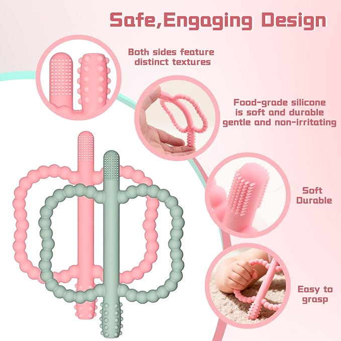 2 Pack Baby Silicone Teething Toys, Teething Sticks for Babies,Silicone teether Tubes for Baby Girl,BPA Free, Soothe Gums for 0-6 3-12 18-36 Months, Newborn Infants Toddler Sensory Chew Toys