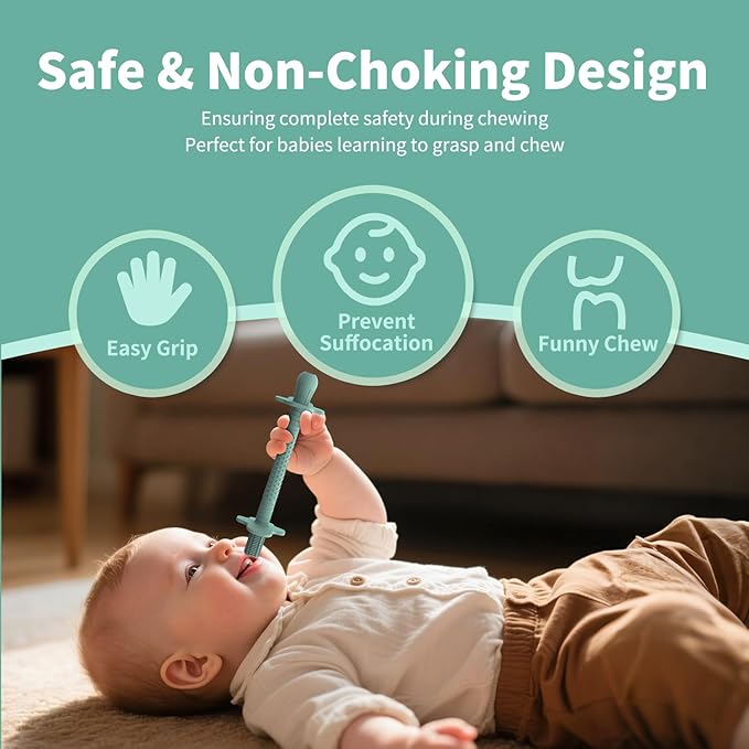 Baby Teething Tubes, Silicone Straw Teethers for Babies 3+ Months, Non-Choking Hollow Infant Teether Sticks Toddlers Teething Relief Toys, Baby Chew Gifts 6 Pack (Sand Clay DustyRose Brown Green Blue)