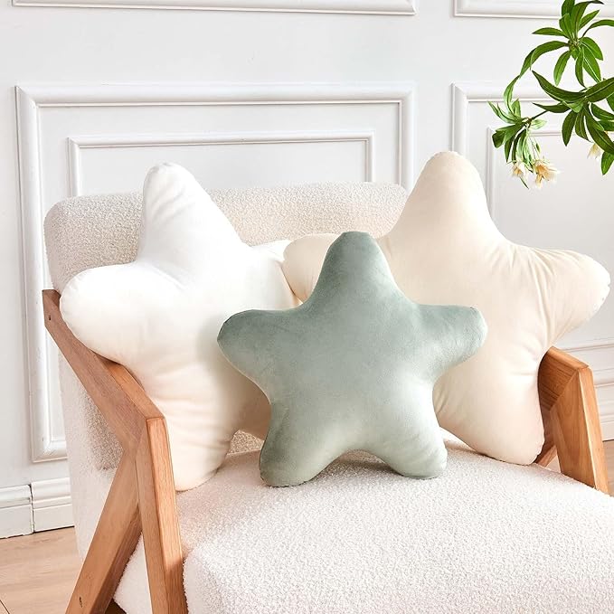 Sage Green Star Throw Pillow, Cute Star Pillow Room Decor, Soft 14.9" Star Shaped Decorative Throw Pillow for Bedroom, Star Plush Floor Cushions Pillows