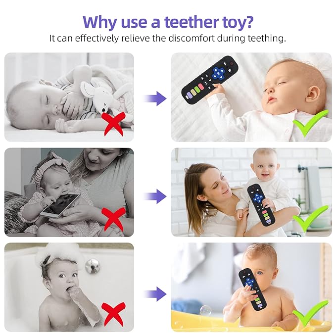 Chuya Baby Teether for Babies 3 6 12 18 24 Months TV Remote Control Shape Soft Gums Chew Toys Black+Blue