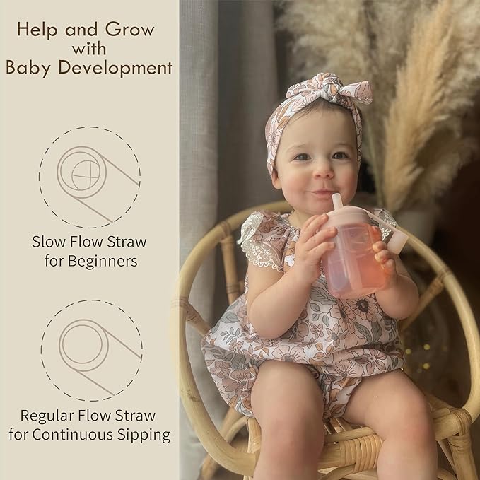 Moonkie Baby Straw cup | Silicone Toddler Sippy Cup Training Cup with Straw Lid | BPA-Free Drop-Proof Cup | Baby Led Weaning | 6 Months+, 5 oz, 2pack