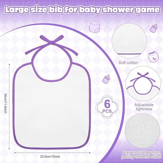 6 Sets Bottle Chug Baby Shower Games Juegos Para Plastic Baby Bottles Bibs Hat Disposable Diapers Gender Reveal Games Baby Changing Diaper Race Game Decoration (Purple)
