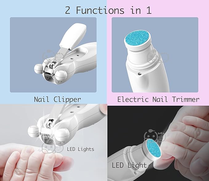 Royal Angels Rechargeable Baby Nail Clippers 20 in 1, Safe Electric Nail Trimmer, Baby Nail Kit, Additional Replacements, Newborn Toddler Toes and Fingernails, Trim and Polish (Rechargeable, Snow)