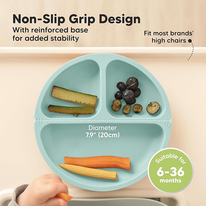 KeaBabies Suction Plates for Baby, Toddler - 3-Pack 100% Silicone Toddler Plates with Suction, Divided, BPA-Free Baby Led Weaning Essentials for Kids, Dishwasher, Microwave Safe, Durable (Amaze)