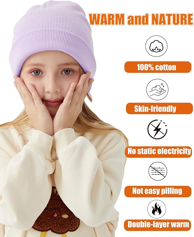 ROYBENS 100% Cotton Baby Beanie Cute Toddler Winter Hat Boys Girls Kids Soft Warm Knit Cuffed Caps Beanies for 0-8 Years