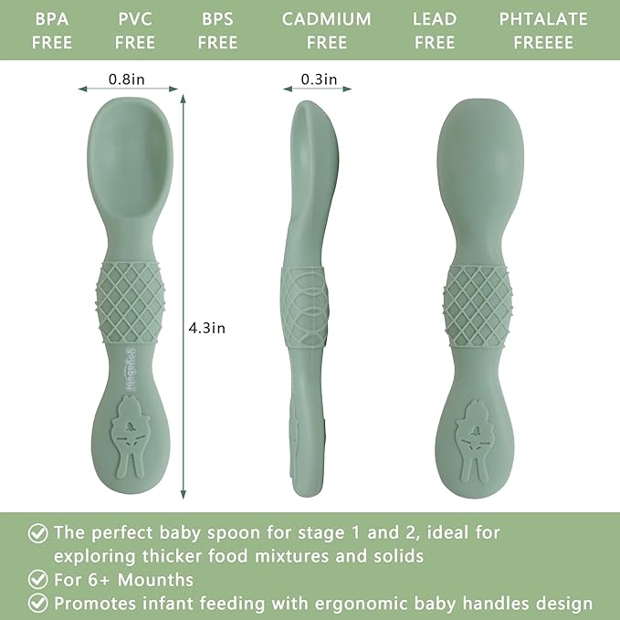 Silicone Baby Spoons (4 Pack) – Soft Tip, Gum-Friendly, BPA Free, Dishwasher Safe, Teething Handle