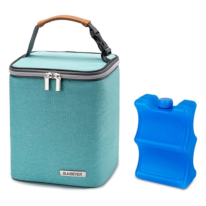 Breast Milk Cooler Bag with Ice Pack Fits 4 Baby Bottles Up to 9 Ounce, Baby Bottle Bag for Nursing Mom Daycare-Aqua