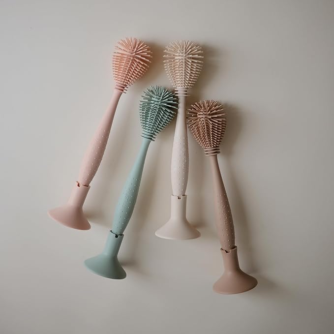 mushie Baby Bottle Brush | Soft Silicone with Suction Base (Natural)