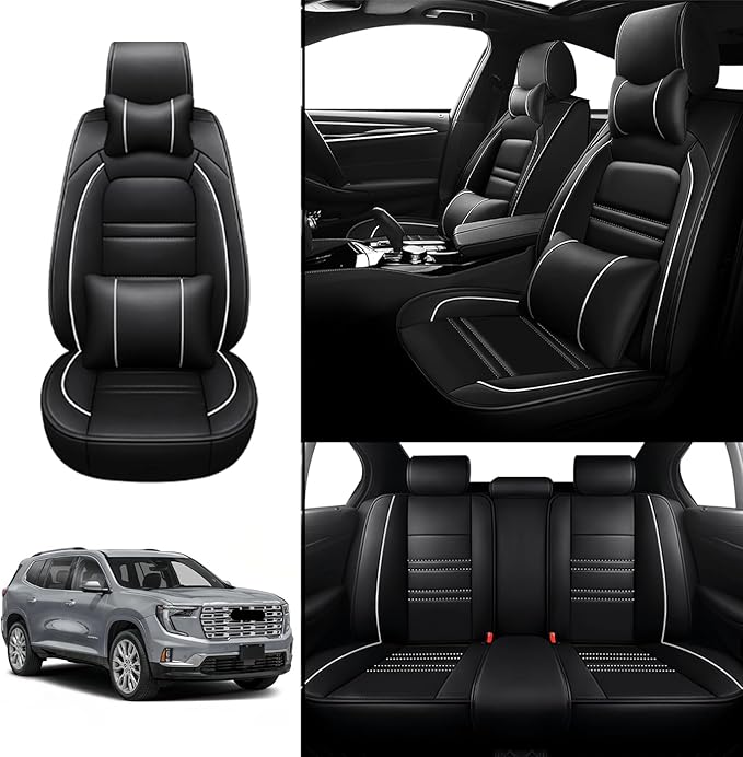 Car Seat Covers for gmc Acadia 2016-2025 | 5-Seats Seat Covers, Waterproof Seat Protectors, Automotive Seat Covers (Full Set with Pillow,Black&White Line)