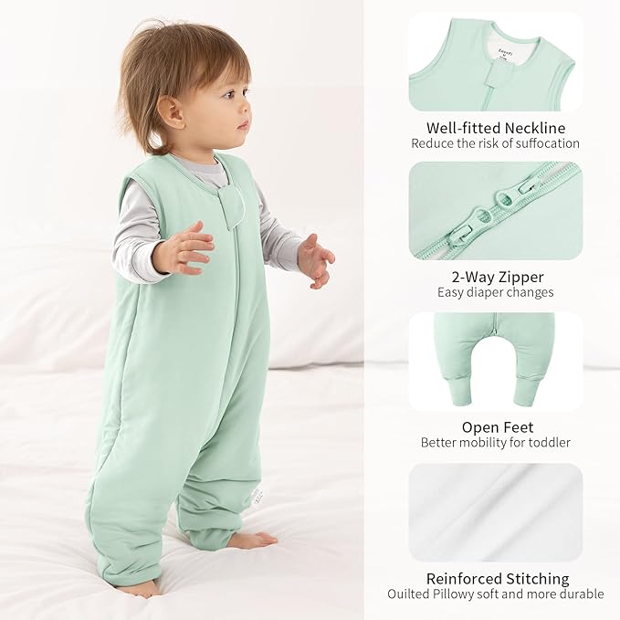 Rayon Made From Bamboo Sleep Sack 12-24 Months 0.5 Tog Ultra Soft Summer Toddler Sleep Sack 1t-2t with Feet 2-Way Zipper Lightweight Sleeping Bag Baby Wearable Blanket (2 Pack)-Green & Blue