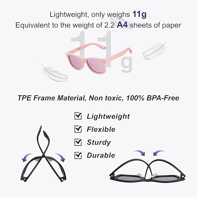 COCOSAND Flexible Baby Sunglasses with Strap Polarized UV Protection for Toddler Infant Newborn Boy Girl Age 0-24 Months