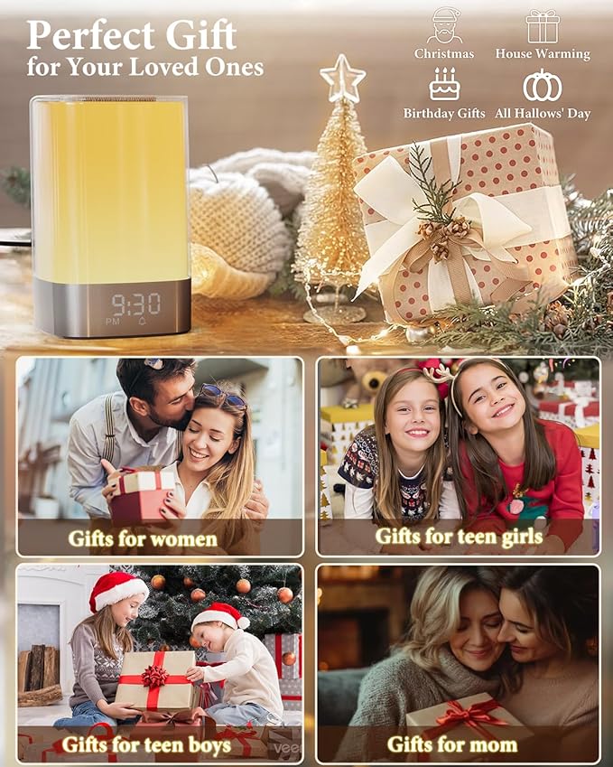 Sound Machine Alarm Clocks for Bedroom with 32 Soothing Sounds, White Noise Machine for Baby & Adults Sleep,Bluetooth Speaker & Night Light for kids,App Control,Timer, Gift for Teens,Girls,Boys,Women