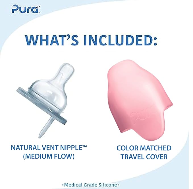 Pura Kiki 9oz/275ml Stainless Steel Infant Bottle w/Sleeve, Anti-Colic, 100% Plastic-Free, MadeSafe Certified, Medical-Grade Silicone, Medium-Flow Nipple, for Babies 3 Months & Up (Rose)