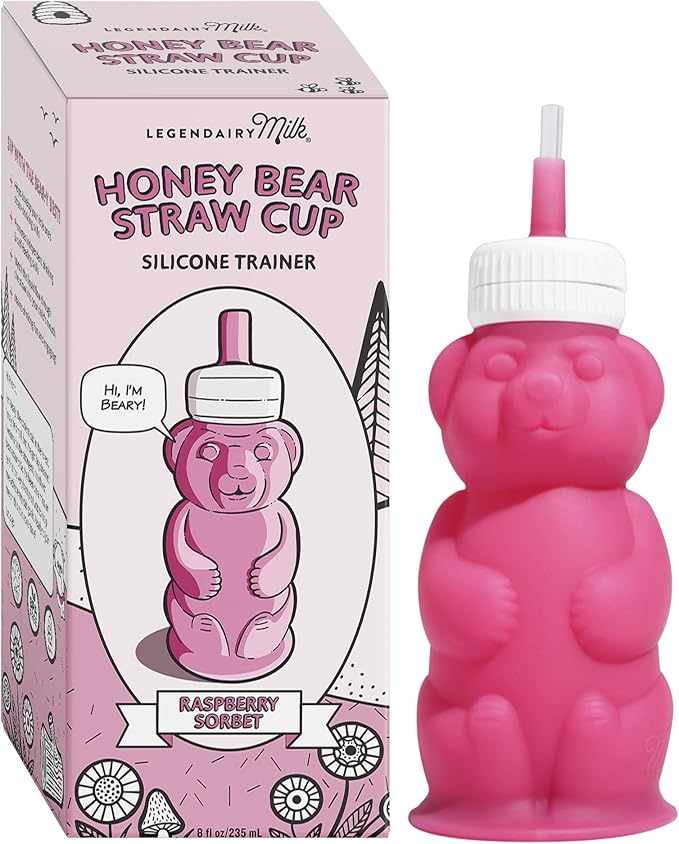 Legendairy Milk Honey Bear Straw Cup Silicone for Babies (Pink), 8 oz. Dishwasher Safe, Food Grade Silicone, Honeybear Sippy Cup for Ages 4+ Months