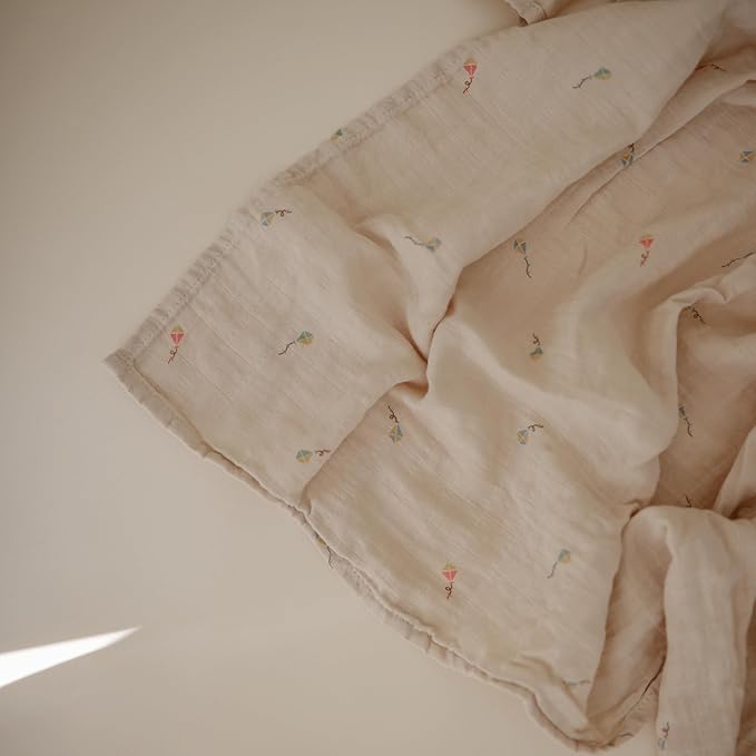 mushie Muslin Baby Swaddle Blanket | 100% Organic Cotton (Kites)