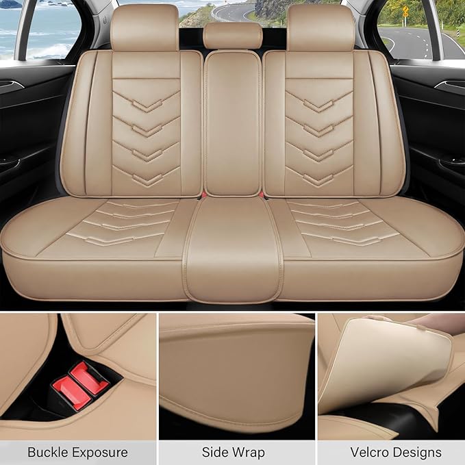 Leather Car Seat Covers Fit for LR Range Rover Evoque 2019-2025, 5 Seater Waterproof and Wear-Resistant Seat Cover Interior Accessories(Full Set with Pillow,Beige)
