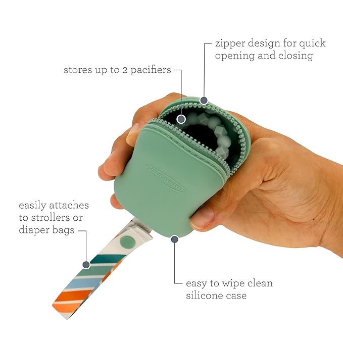 Infantino PaciPod - Premium Silicone Pacifier Holder, Attaches to Stroller or Diaper Bag, Stores up to 2 Pacifiers, Easy to Clean